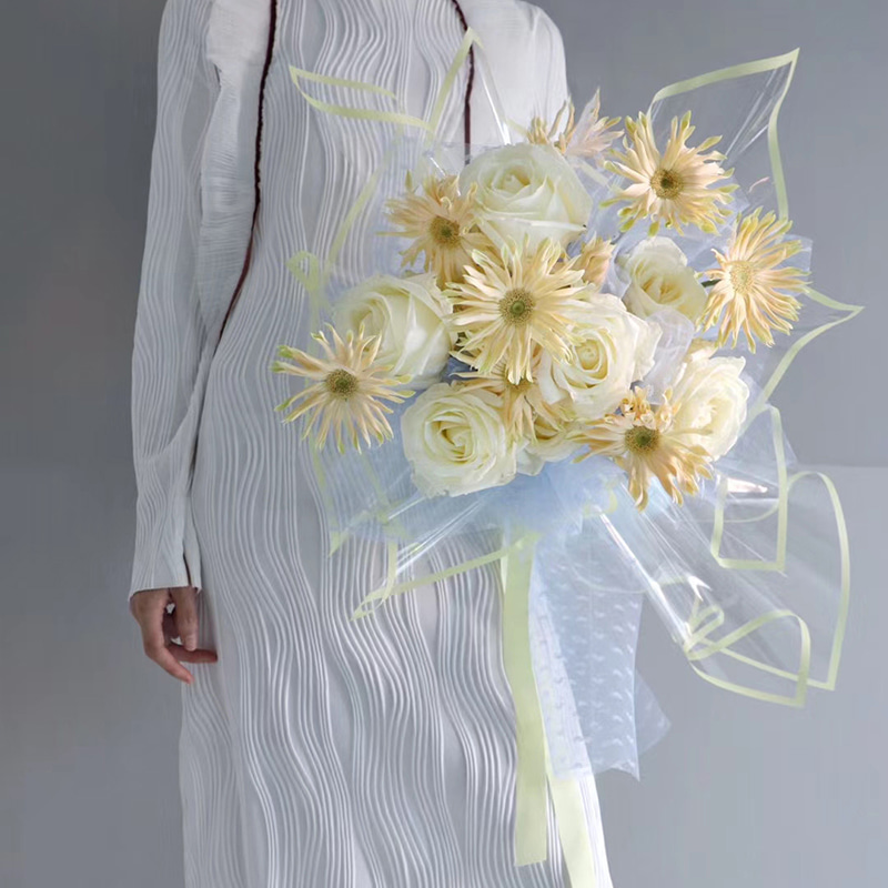 MYHC-15 Transparant inpakpapier voor plastic bloemen met monochrome rand