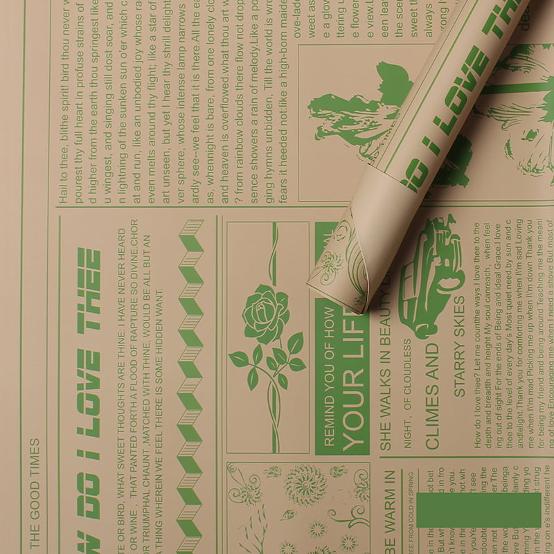MYHC-21 Retro krantenstijl koeienhuid bloemen inpakpapier