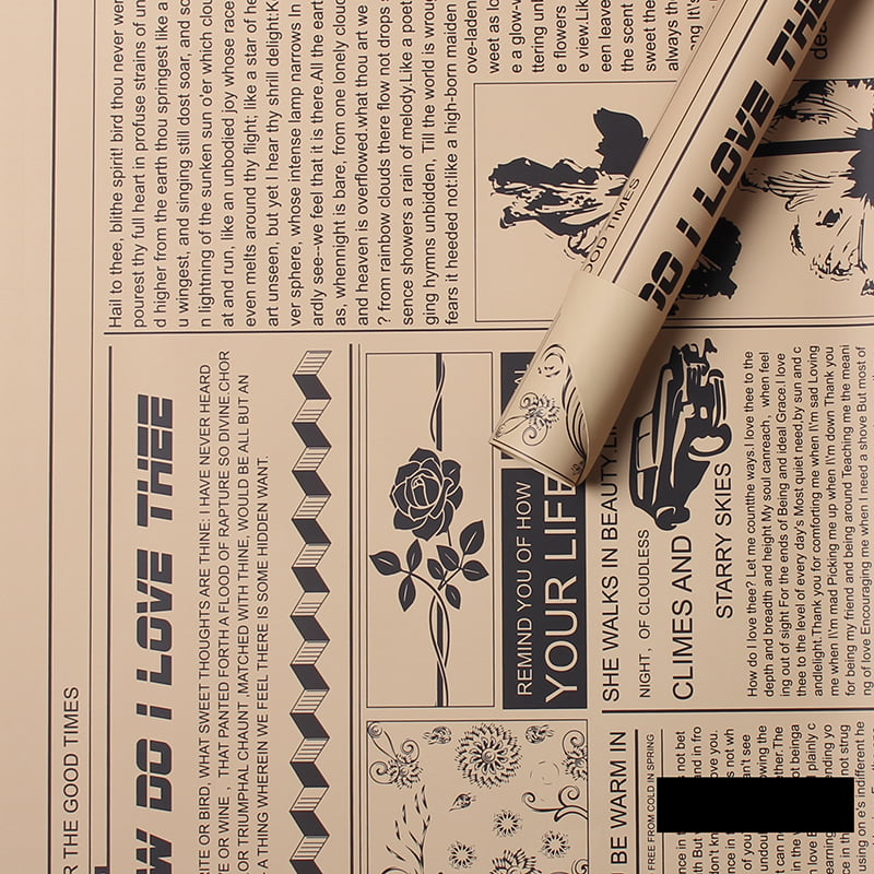 MYHC-21 Retro krantenstijl koeienhuid bloemen inpakpapier