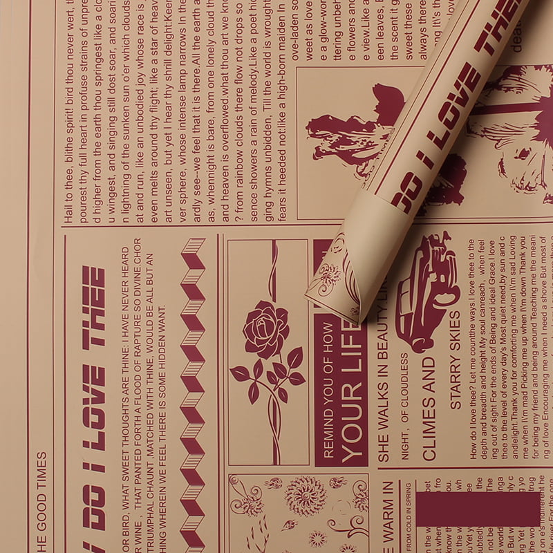 MYHC-21 Retro krantenstijl koeienhuid bloemen inpakpapier