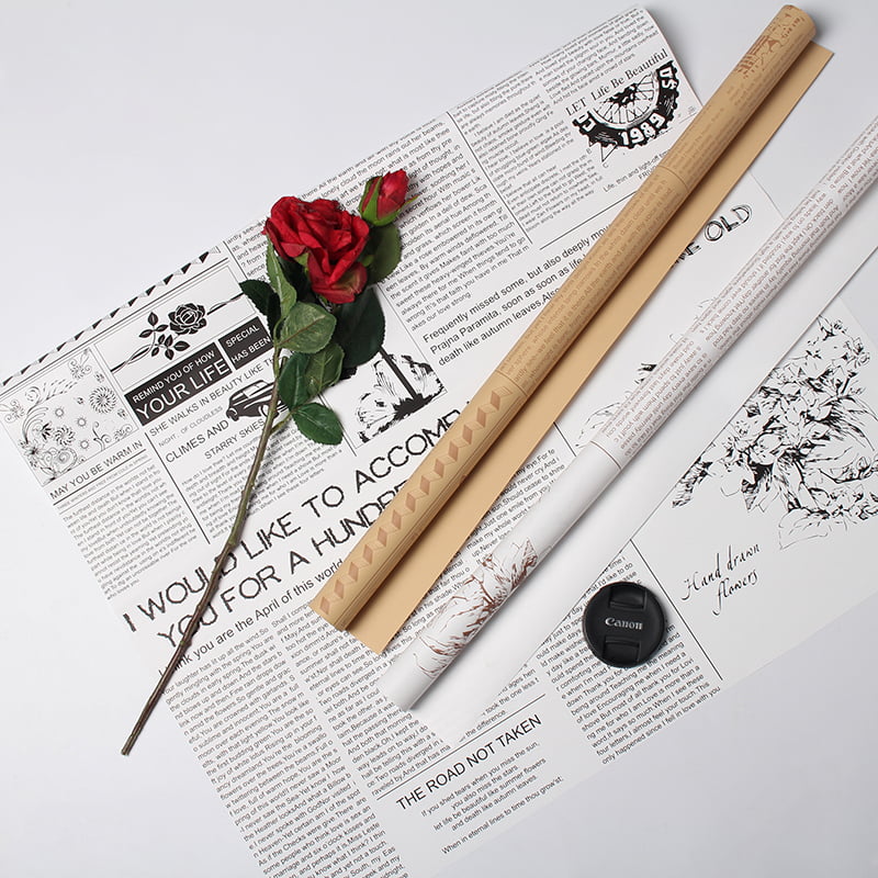 MYHC-21 Retro krantenstijl koeienhuid bloemen inpakpapier