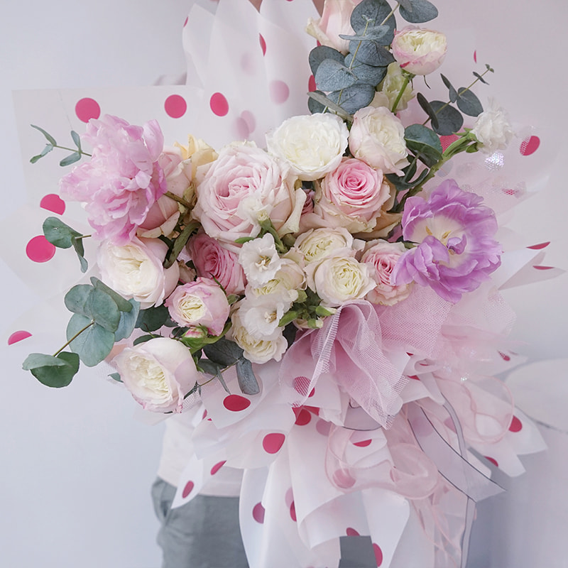 MYHC-58 Inpakpapier van katoenen bloemen met stippenlijn