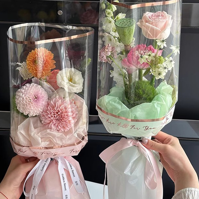 MYHC-70 Gold Line plastic bloemen opp verpakkingspapier