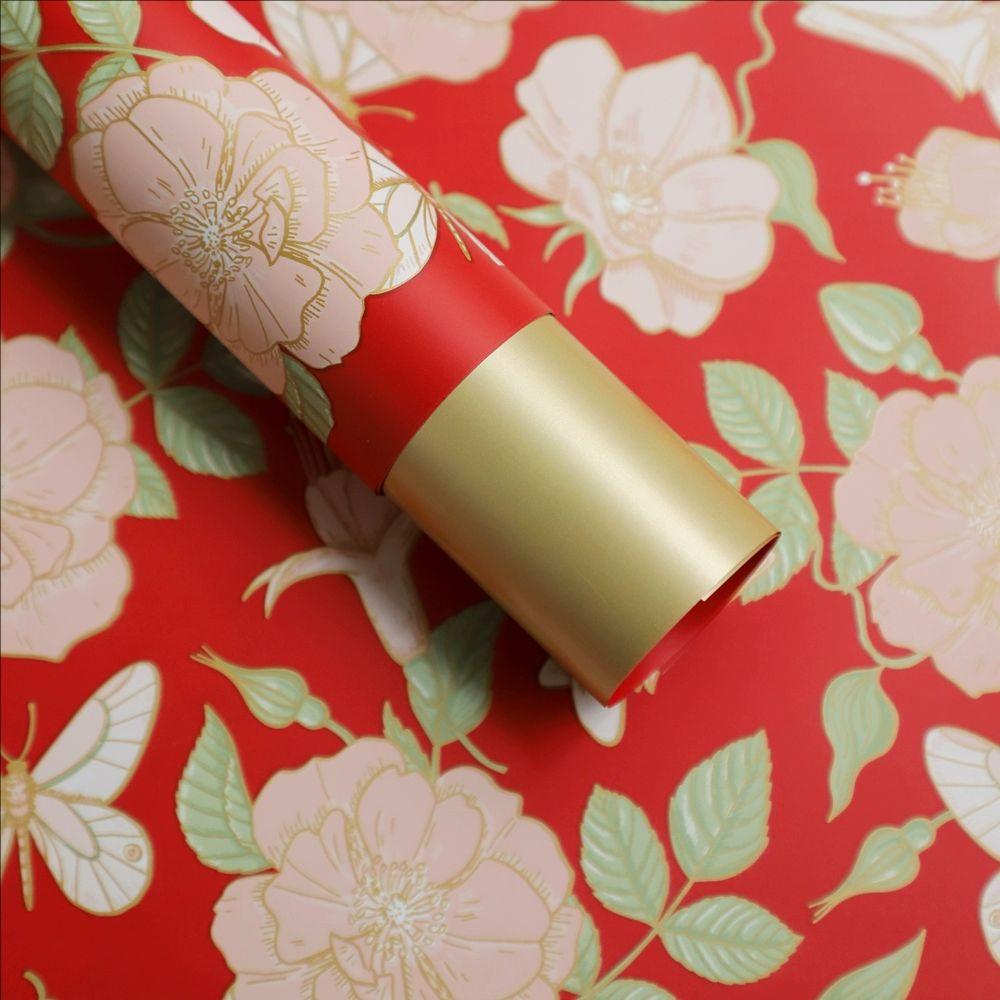 MYHC-76 Goudgerand Vintage Camellia Patroon Parelmoer Film Bloem Inpakpapier