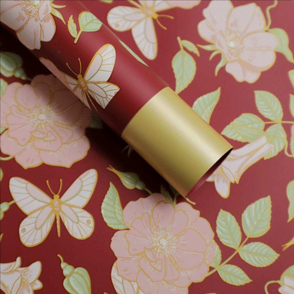 MYHC-76 Goudgerand Vintage Camellia Patroon Parelmoer Film Bloem Inpakpapier