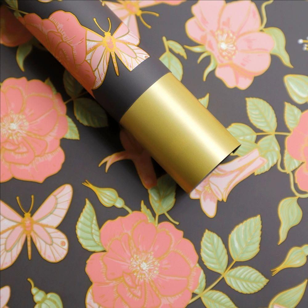 MYHC-76 Goudgerand Vintage Camellia Patroon Parelmoer Film Bloem Inpakpapier