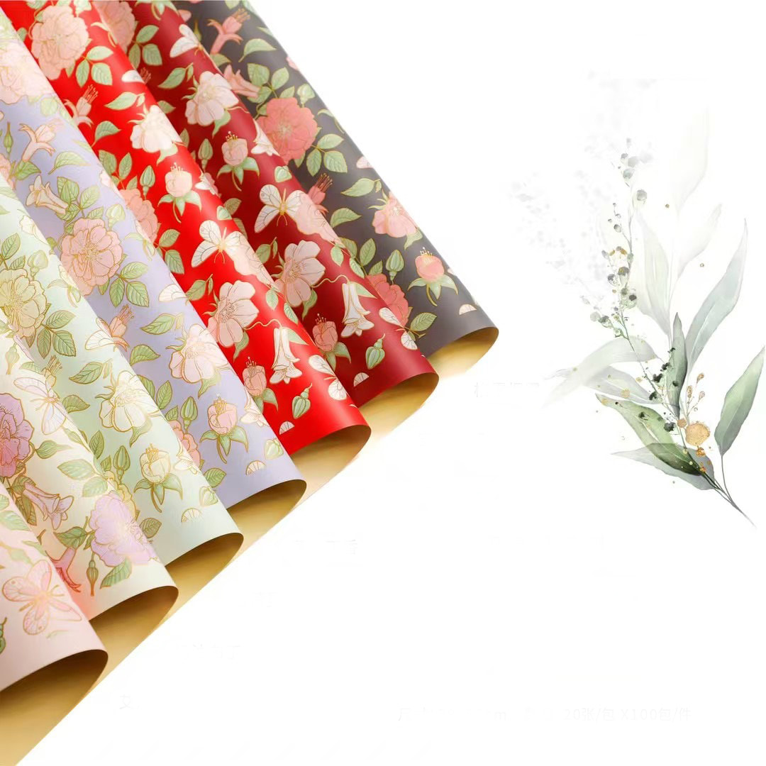 MYHC-76 Goudgerand Vintage Camellia Patroon Parelmoer Film Bloem Inpakpapier