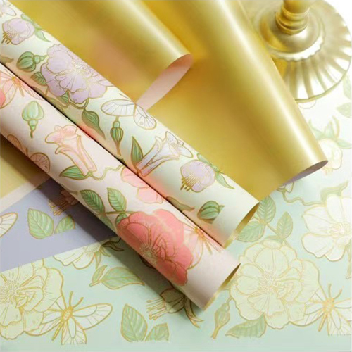 MYHC-76 Goudgerand Vintage Camellia Patroon Parelmoer Film Bloem Inpakpapier