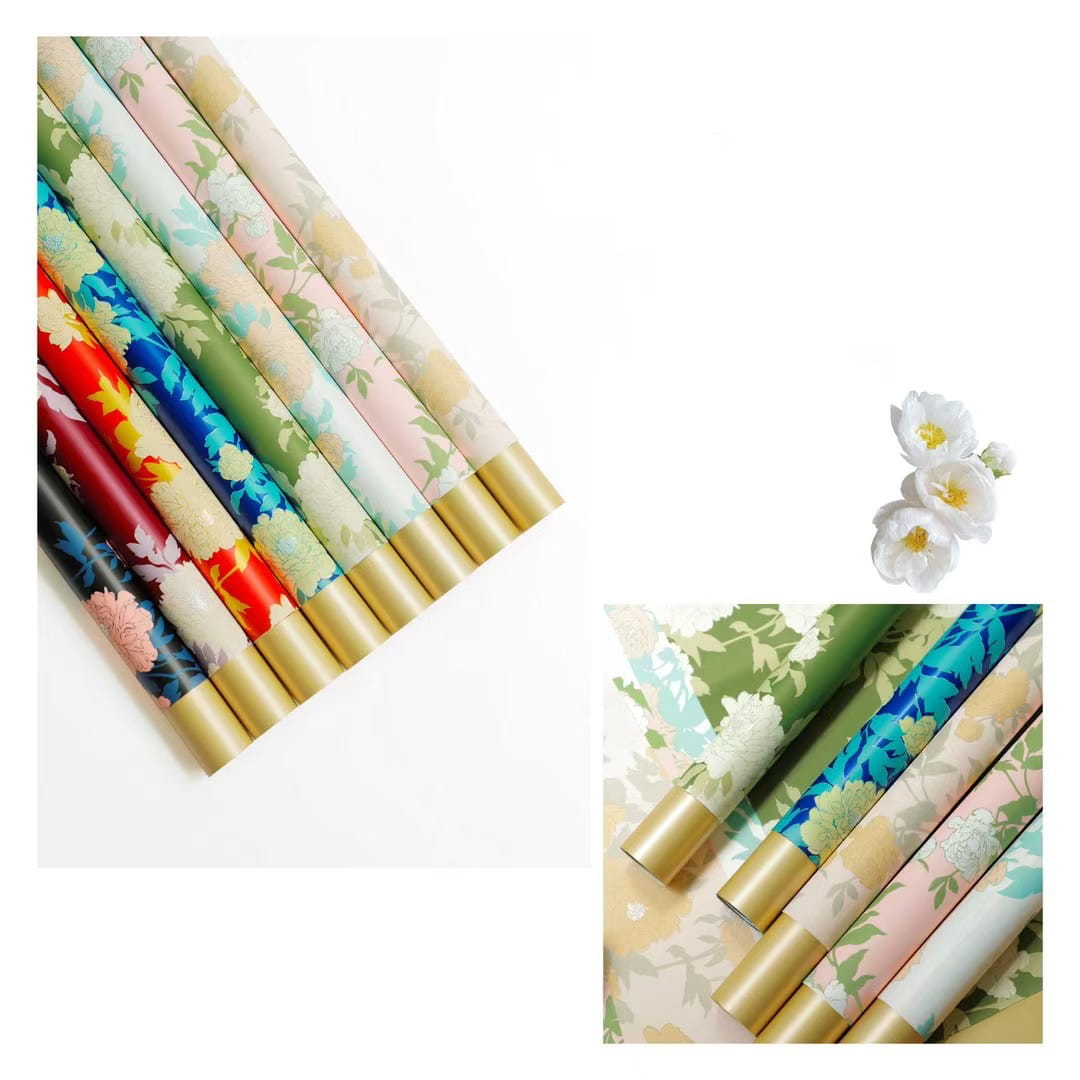 MYHC-78 Goudrand Chinese stijl pioenroospatroon Parelmoerfilm Bloeminpakpapier