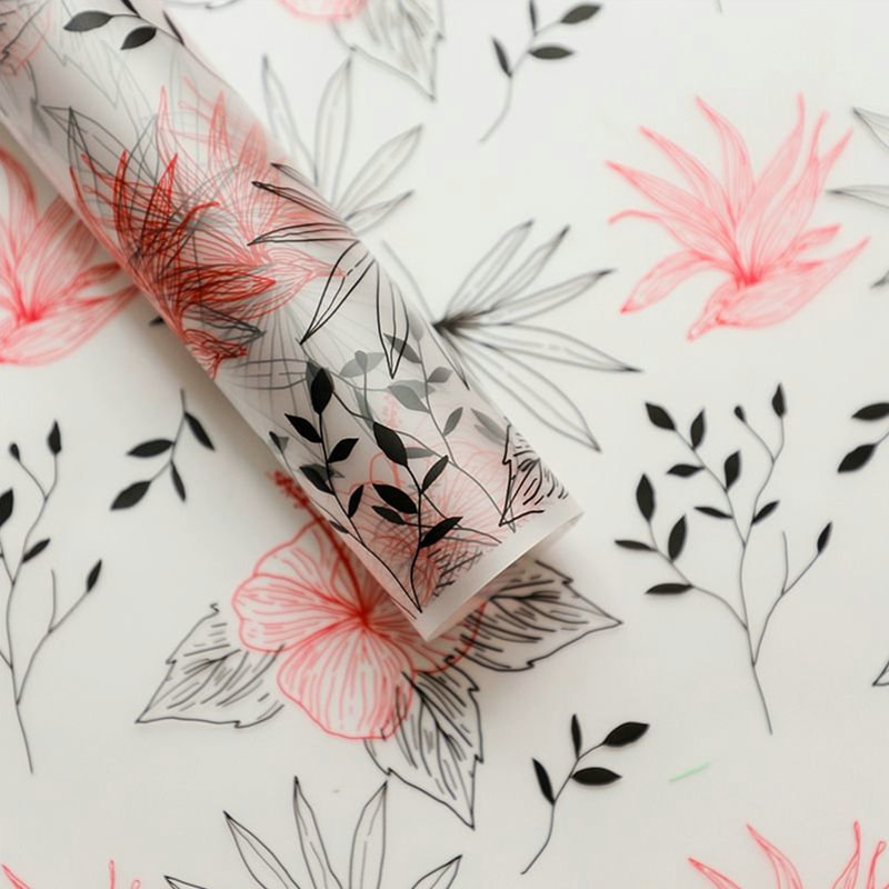 MYHC-80 Eenvoudige plantenlijnen Transparante folie Bloemen inpakpapier