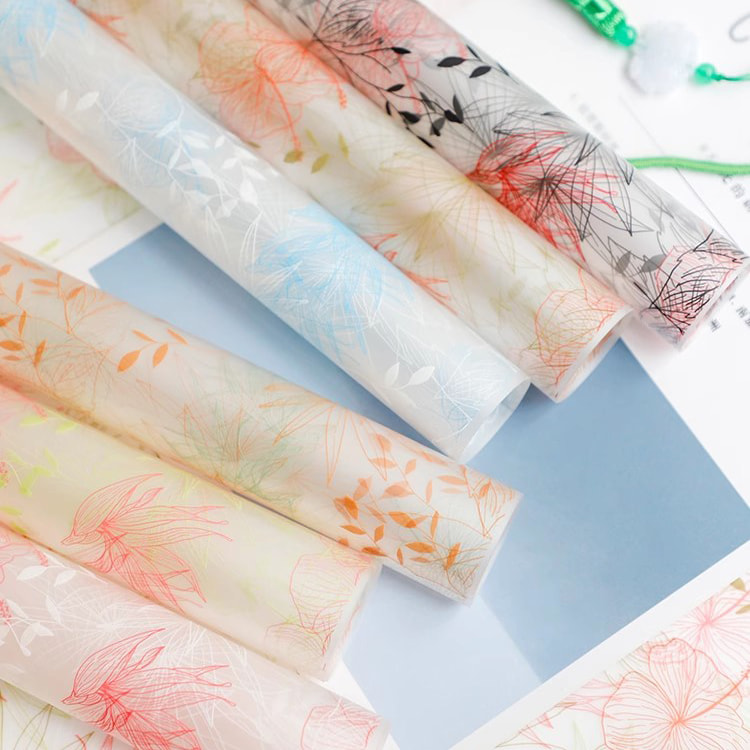 MYHC-80 Eenvoudige plantenlijnen Transparante folie Bloemen inpakpapier