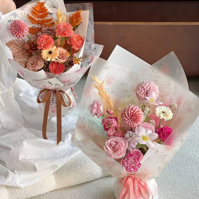 MYHC-80 Eenvoudige plantenlijnen Transparante folie Bloemen inpakpapier