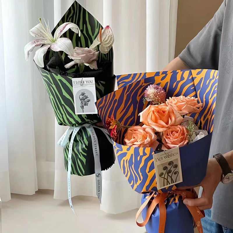 Zebraprint zeskleurig bloemeninpakpapier