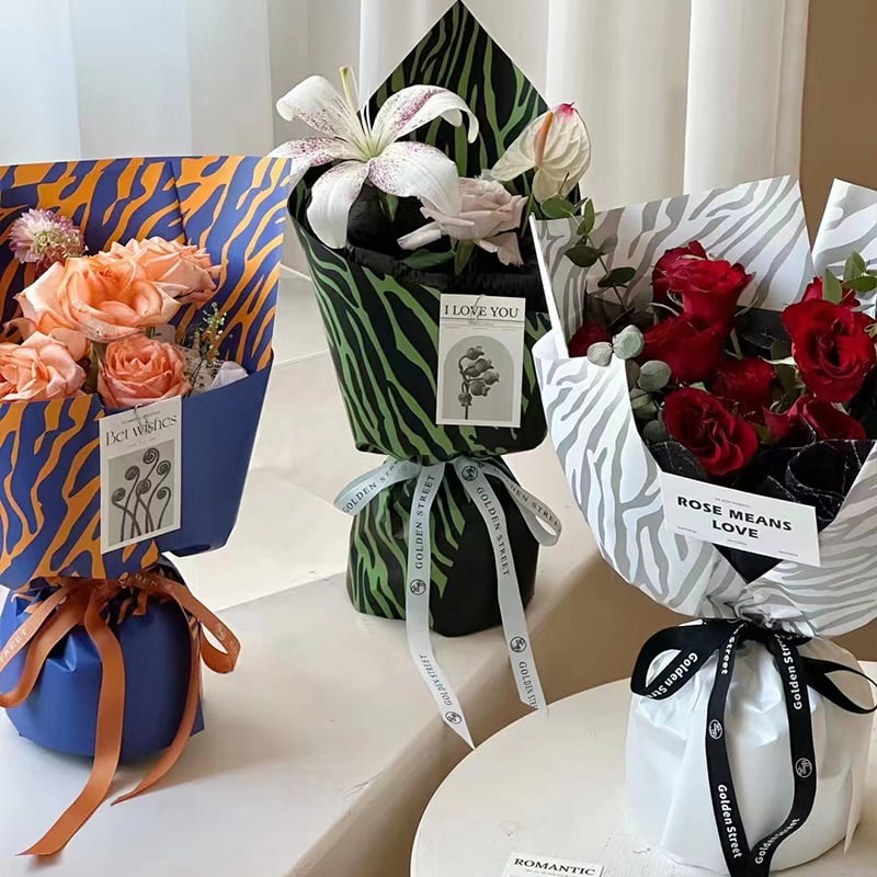 Zebraprint zeskleurig bloemeninpakpapier