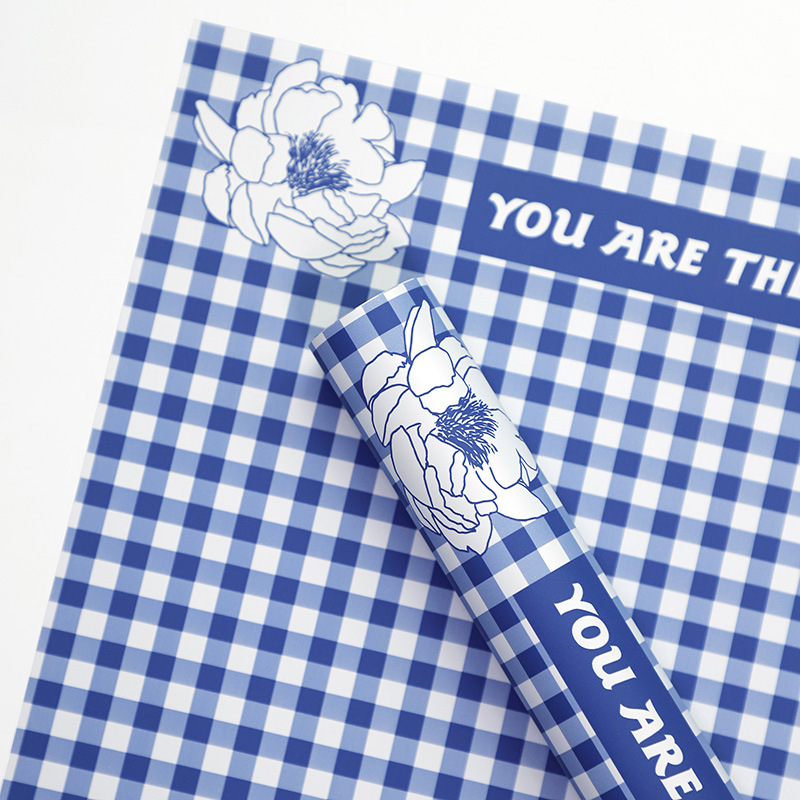 Inpakpapier met geruite veerbloemen